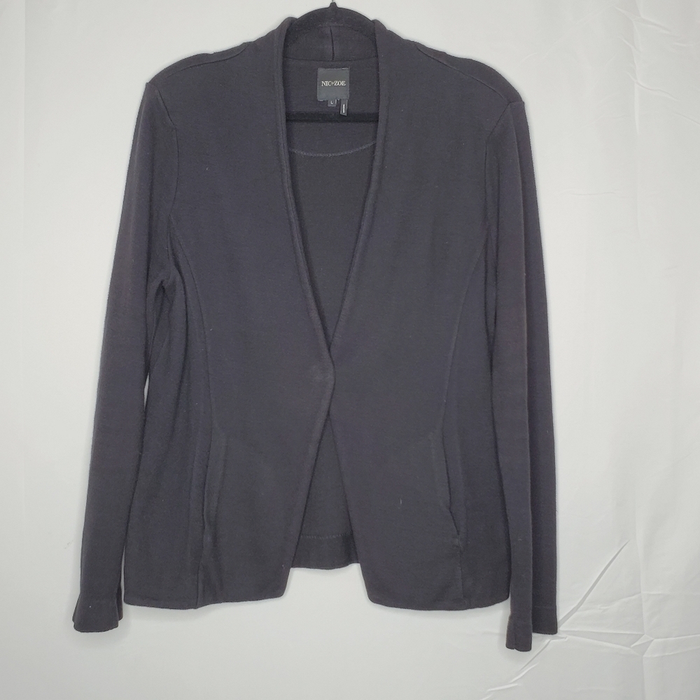 Nic +‎ Zoe Knit Blazer Size Large Long Sleeve Black Sweater with Pockets Office